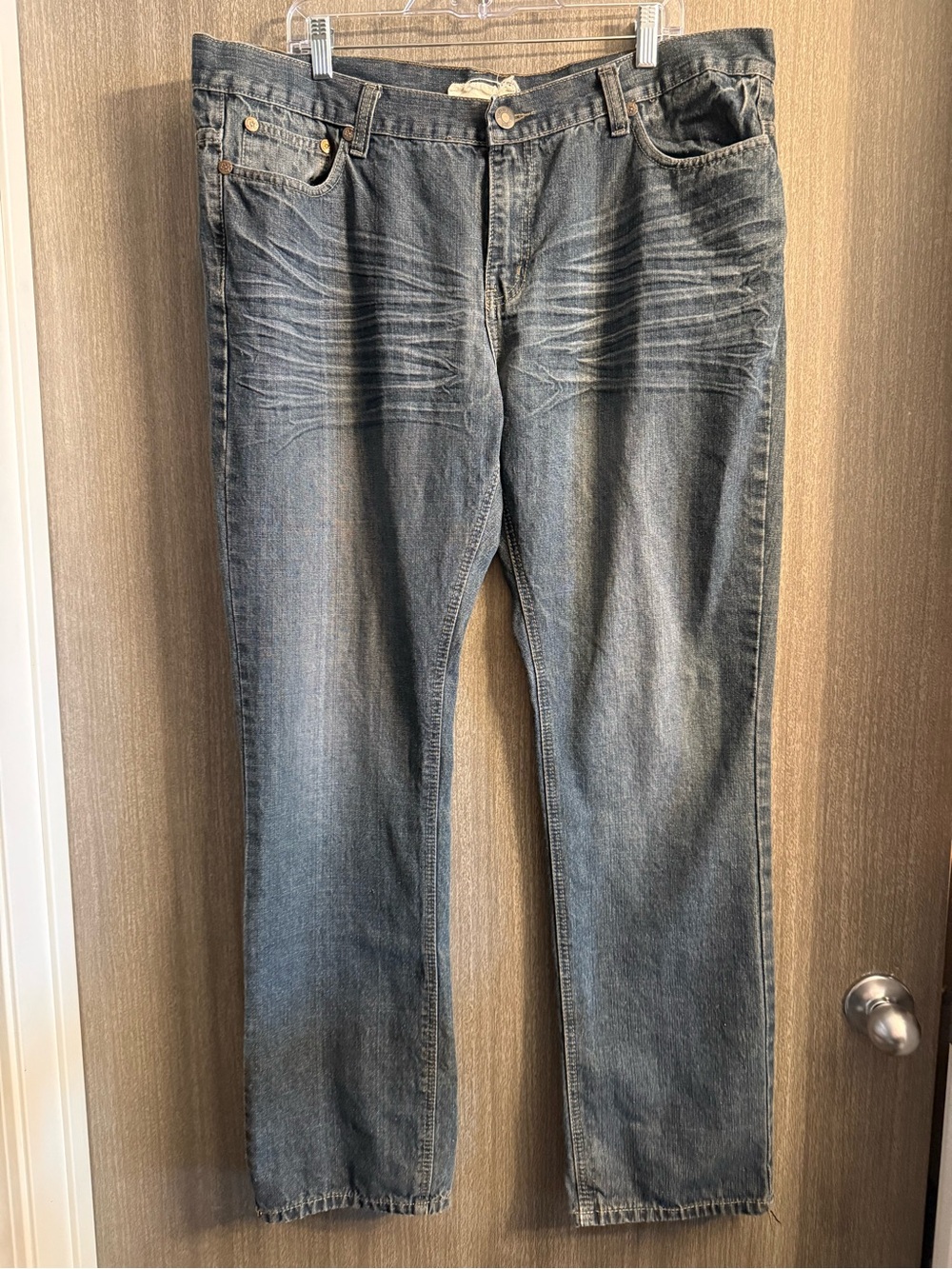 Men's Straight Fit Jeans in Washed Blue Denim